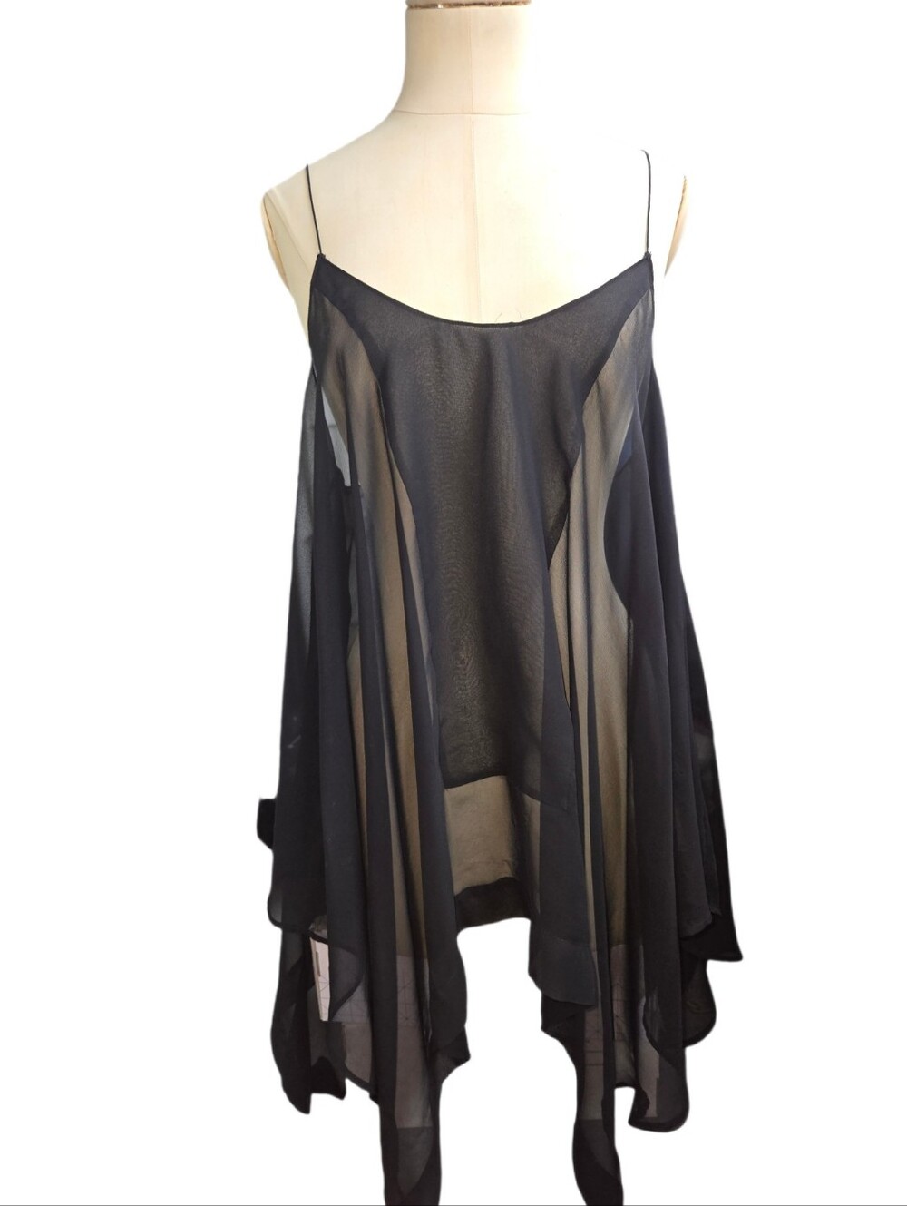 GUESS Sheer Chiffon Strappy Tank Top Size S Black